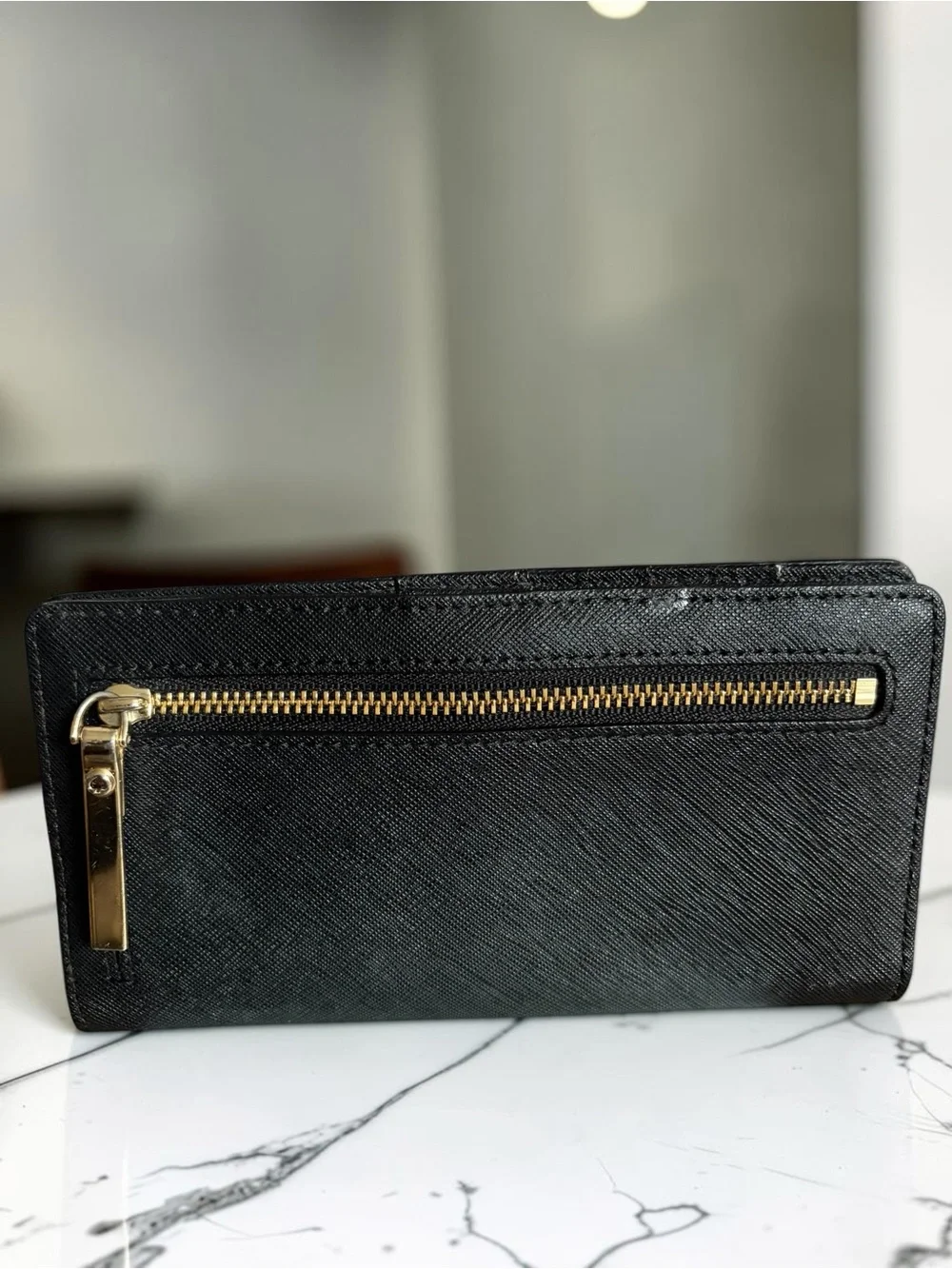 kate spade Black Saffiano Leather wallet with gem -Stud Bow Trim